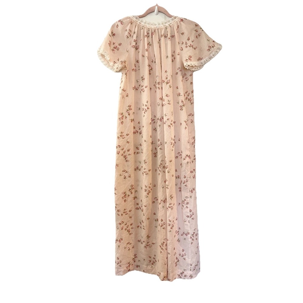 Vintage Komar for Leisurely Living Pink Floral House Dress Snap Button Front 70s - Picture 2 of 7